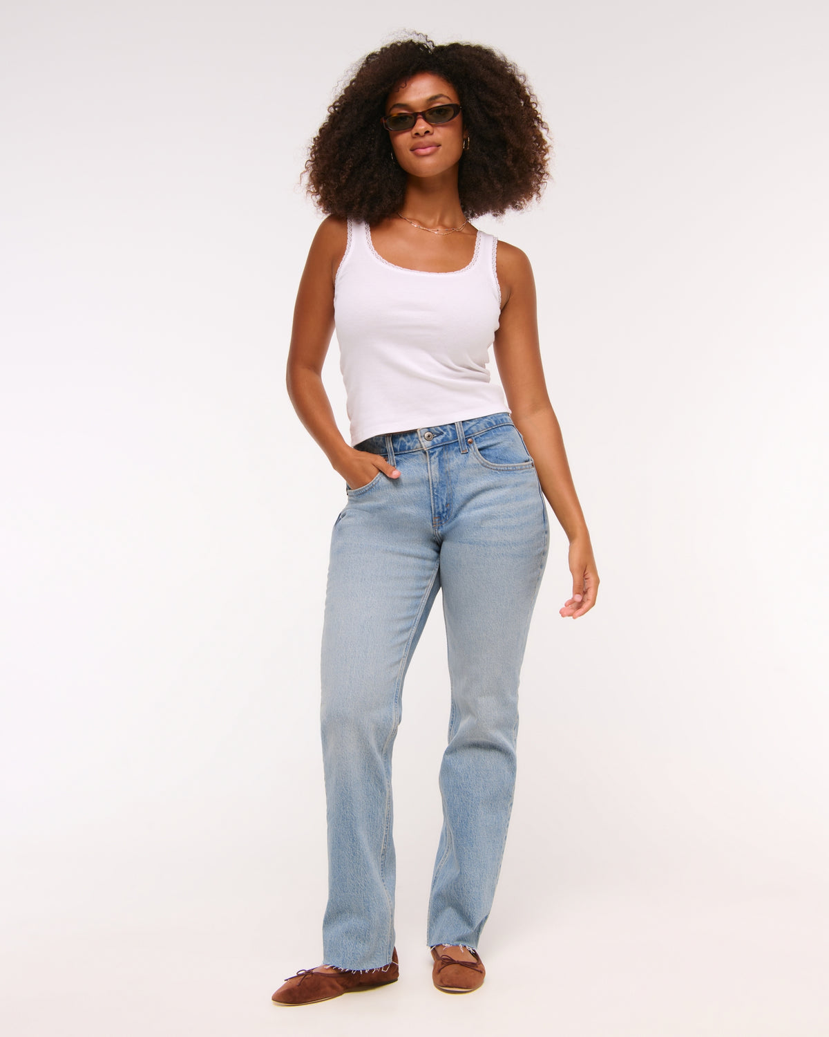 Abercrombie Curve Love Mid Rise 90s Straight Frayed Hem Jean