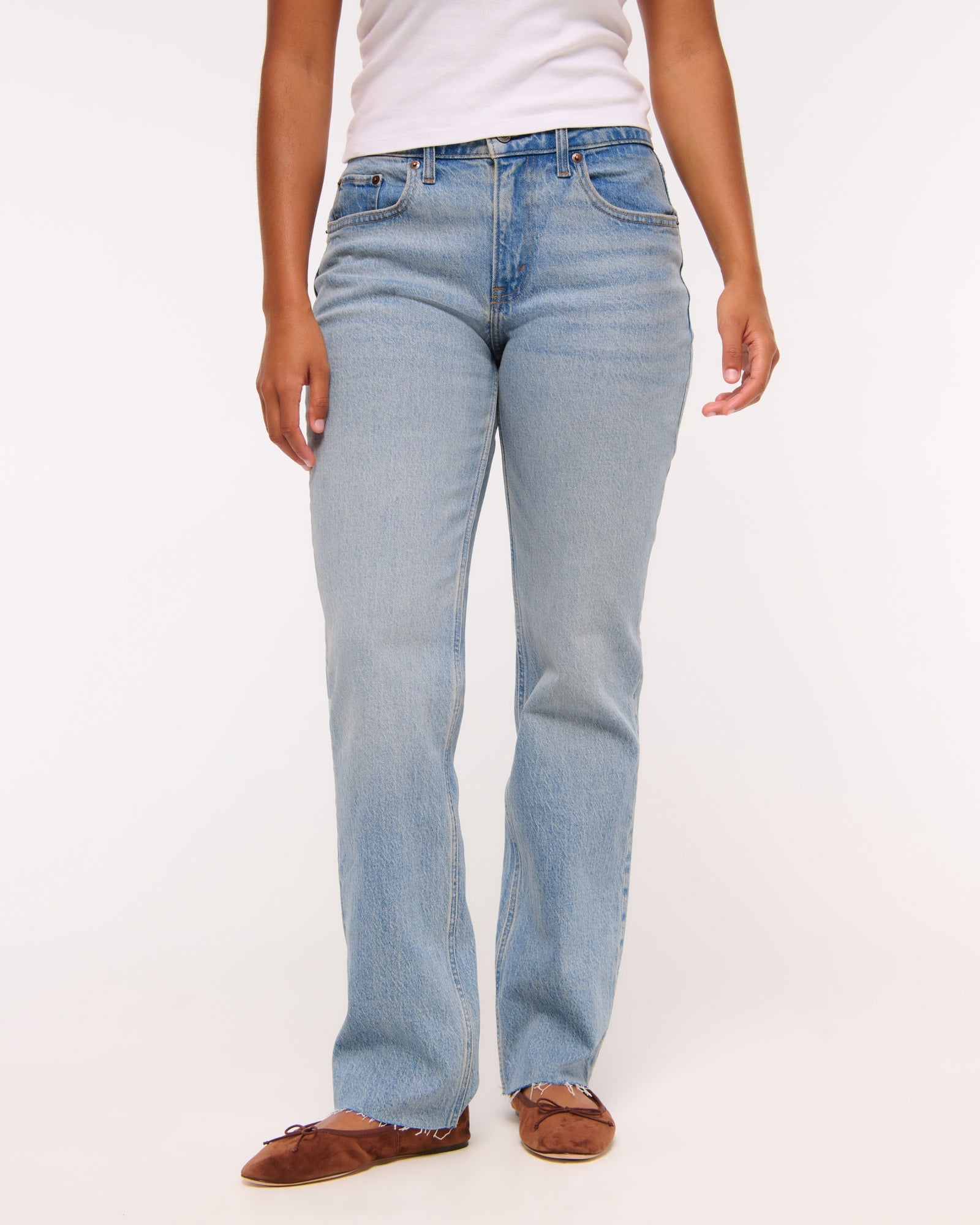 Abercrombie Curve Love Mid Rise 90s Straight Frayed Hem Jean