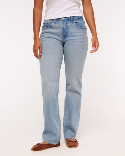 Abercrombie Curve Love Mid Rise 90s Straight Frayed Hem Jean