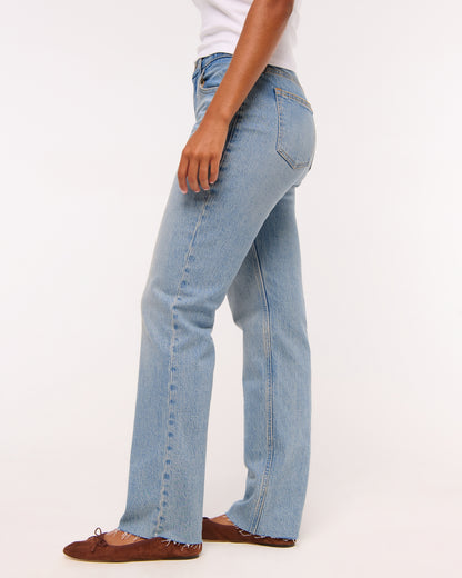Abercrombie Curve Love Mid Rise 90s Straight Frayed Hem Jean