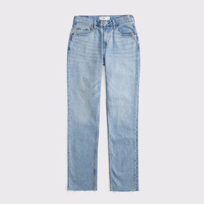 Abercrombie Curve Love Mid Rise 90s Straight Frayed Hem Jean