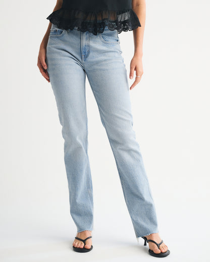 Abercrombie Mid Rise 90s Straight Frayed Hem Jean
