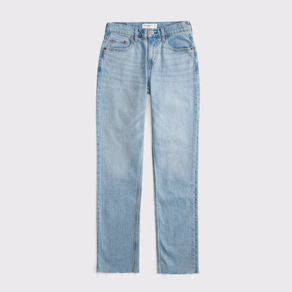 Abercrombie Mid Rise 90s Straight Frayed Hem Jean