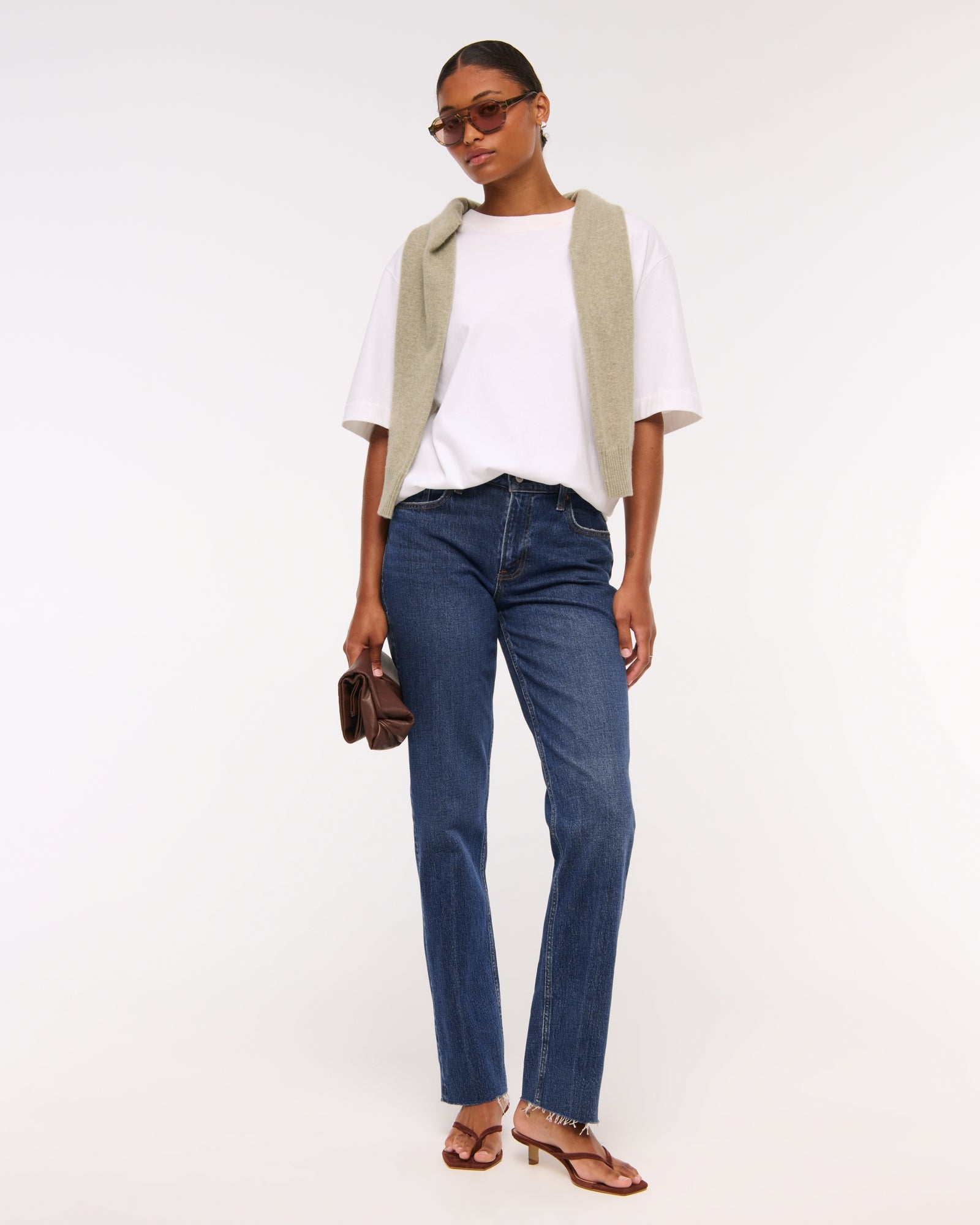 Abercrombie Curve Love Mid Rise 90s Straight Frayed Hem Jean