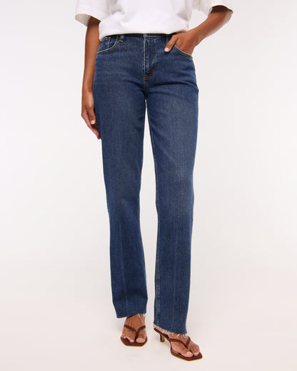 Abercrombie Curve Love Mid Rise 90s Straight Frayed Hem Jean
