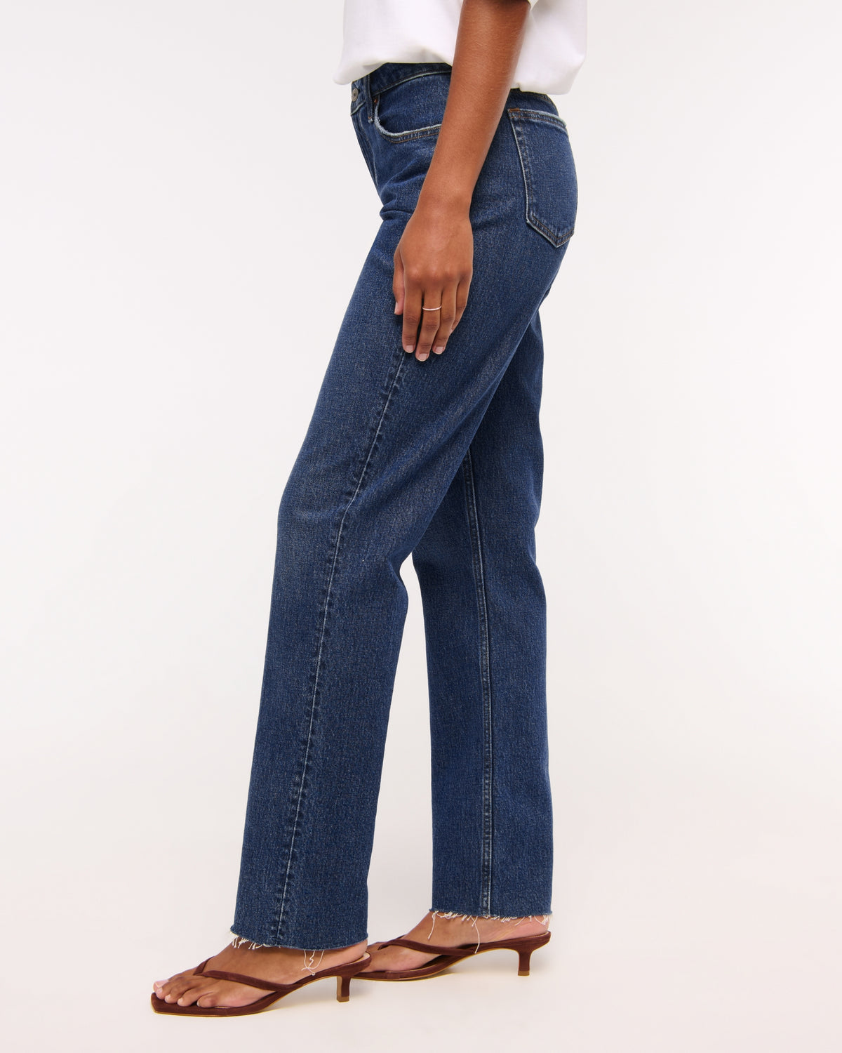 Abercrombie Curve Love Mid Rise 90s Straight Frayed Hem Jean