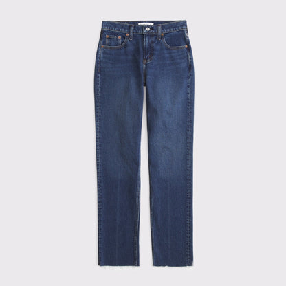 Abercrombie Curve Love Mid Rise 90s Straight Frayed Hem Jean