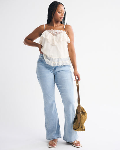 Abercrombie Curve Love Mid Rise Bootcut Frayed Hem Jean