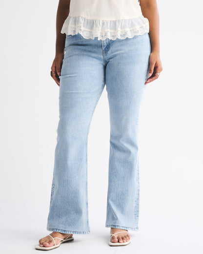 Abercrombie Curve Love Mid Rise Bootcut Frayed Hem Jean