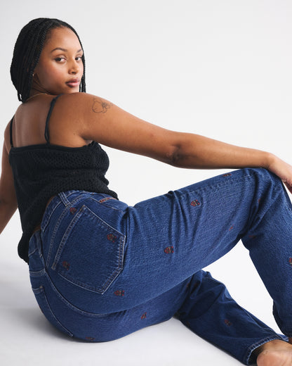 Abercrombie Curve Love High Rise 90s Relaxed Floral Embroidered Jean