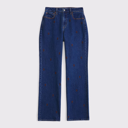 Abercrombie Curve Love High Rise 90s Relaxed Floral Embroidered Jean