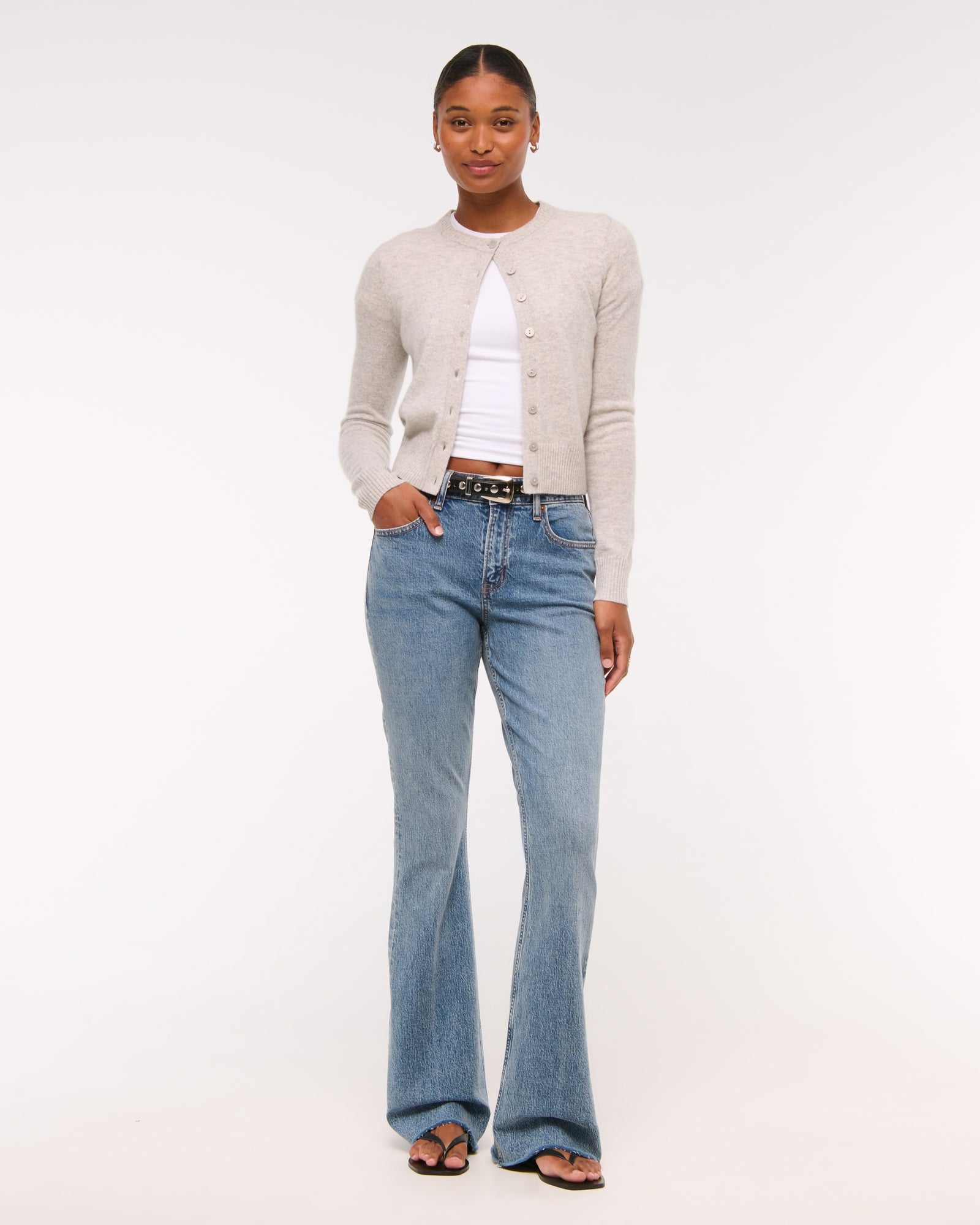 Abercrombie Curve Love Mid Rise Bootcut Frayed Hem Jean