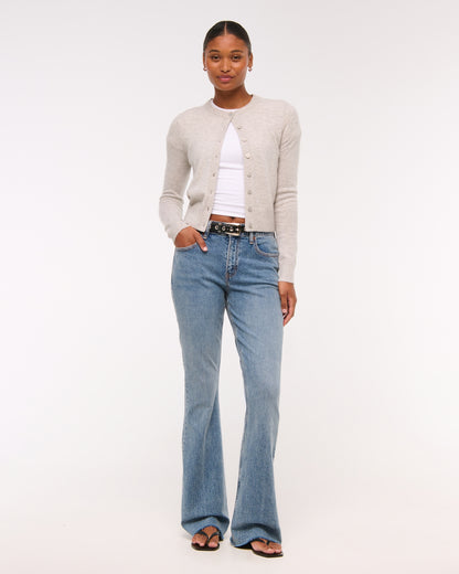 Abercrombie Curve Love Mid Rise Bootcut Frayed Hem Jean