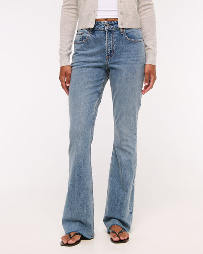 Abercrombie Curve Love Mid Rise Bootcut Frayed Hem Jean