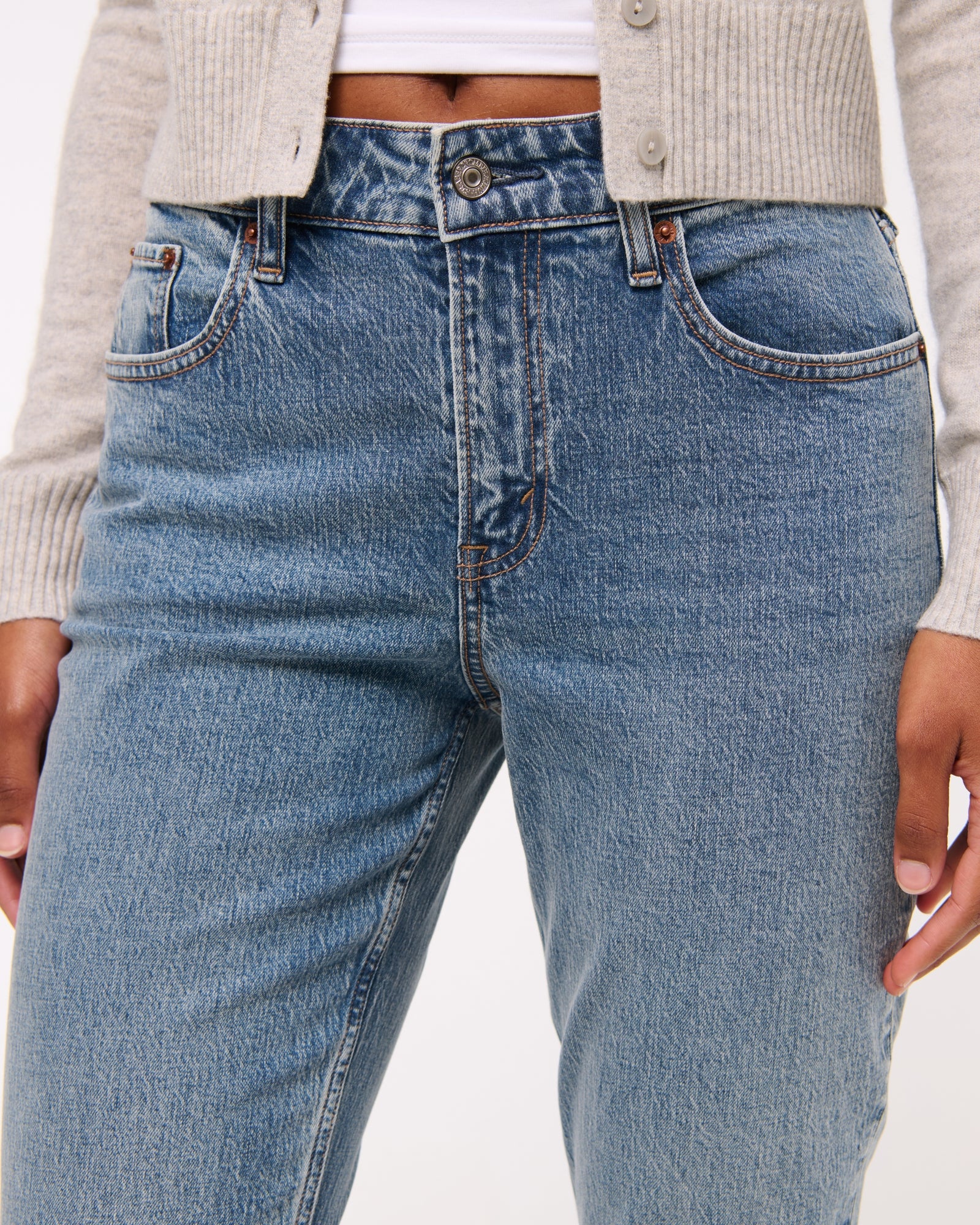 Abercrombie Curve Love Mid Rise Bootcut Frayed Hem Jean