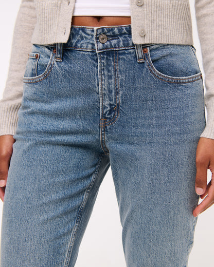Abercrombie Curve Love Mid Rise Bootcut Frayed Hem Jean