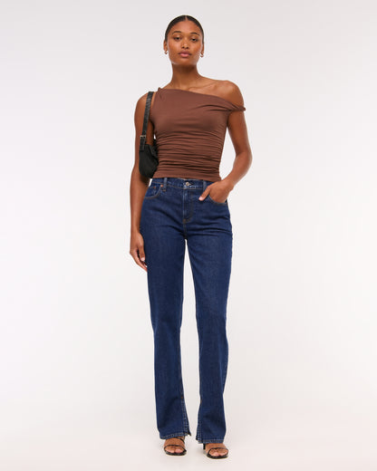 Abercrombie Curve Love Mid Rise 90s Straight Frayed Hem Jean