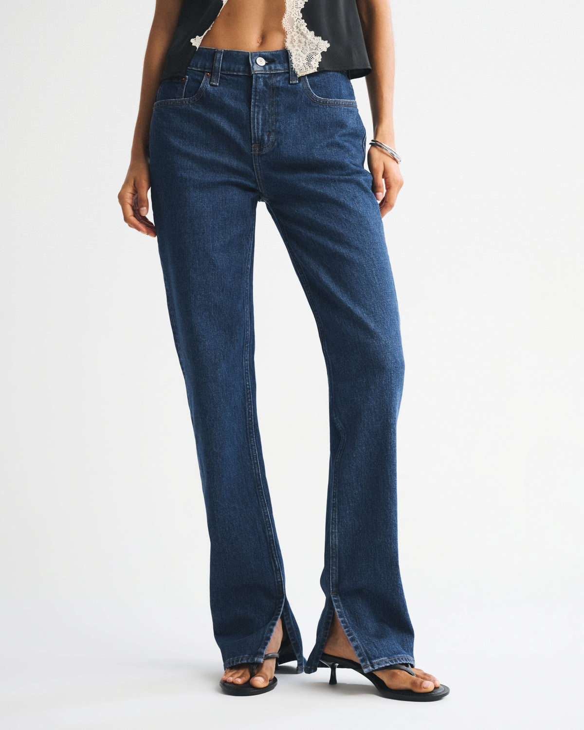 Abercrombie Mid Rise 90s Straight Frayed Hem Jean