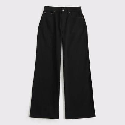 Abercrombie Curve Love High Rise Wide Leg Fish Embroidered Jean