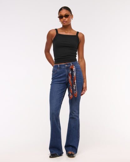 Abercrombie Curve Love Mid Rise Bootcut Frayed Hem Jean
