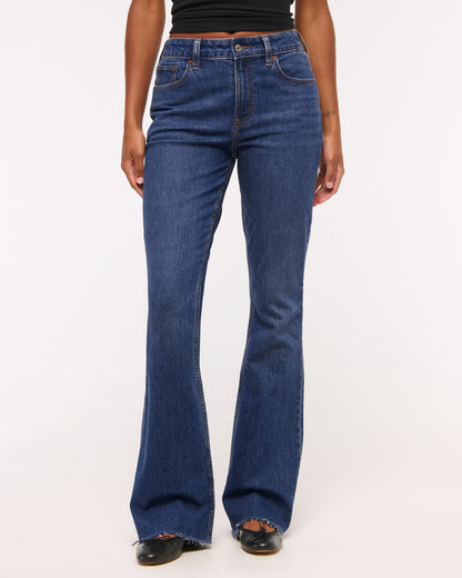 Abercrombie Curve Love Mid Rise Bootcut Frayed Hem Jean