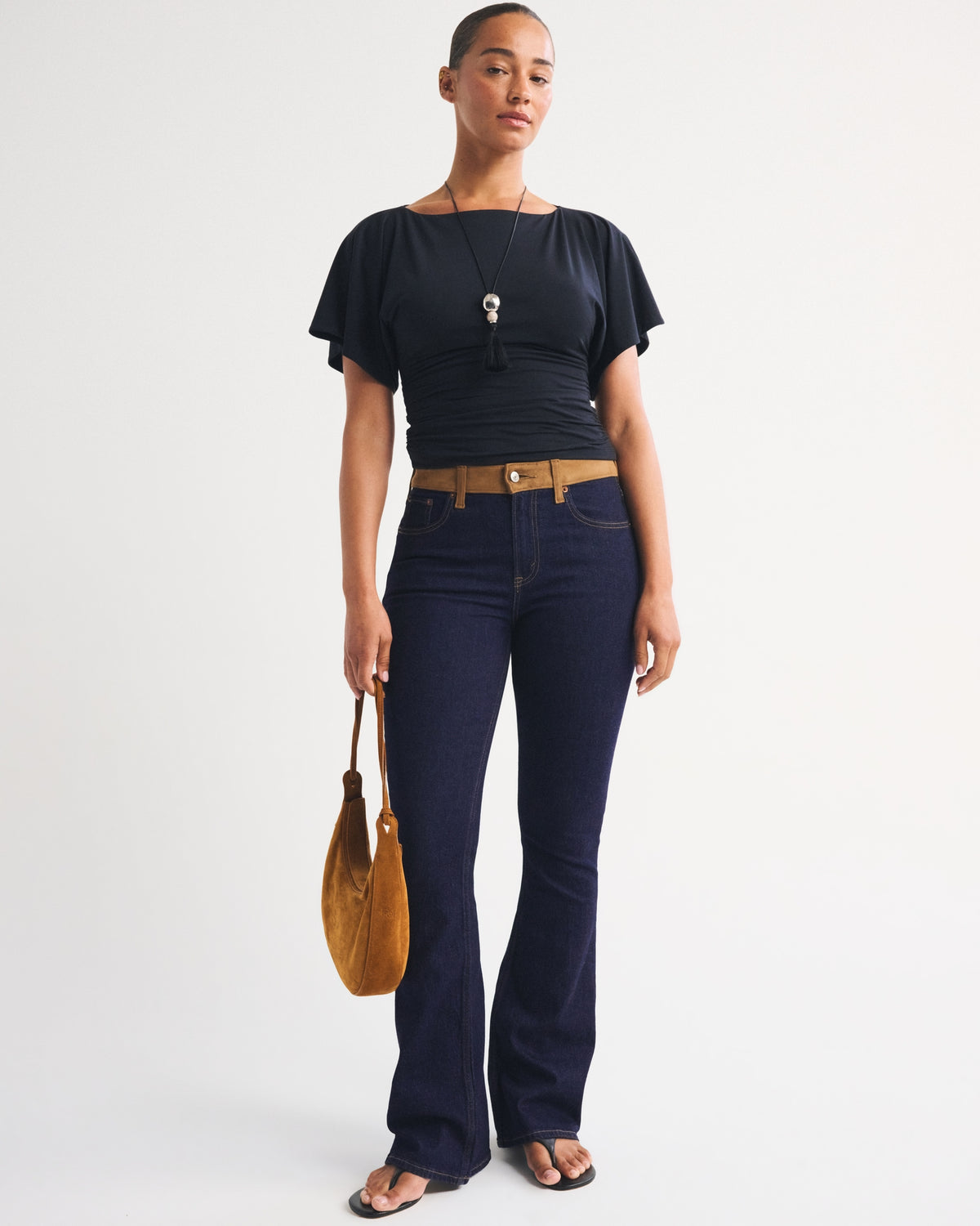 Abercrombie Curve Love Mid Rise Bootcut Frayed Hem Jean