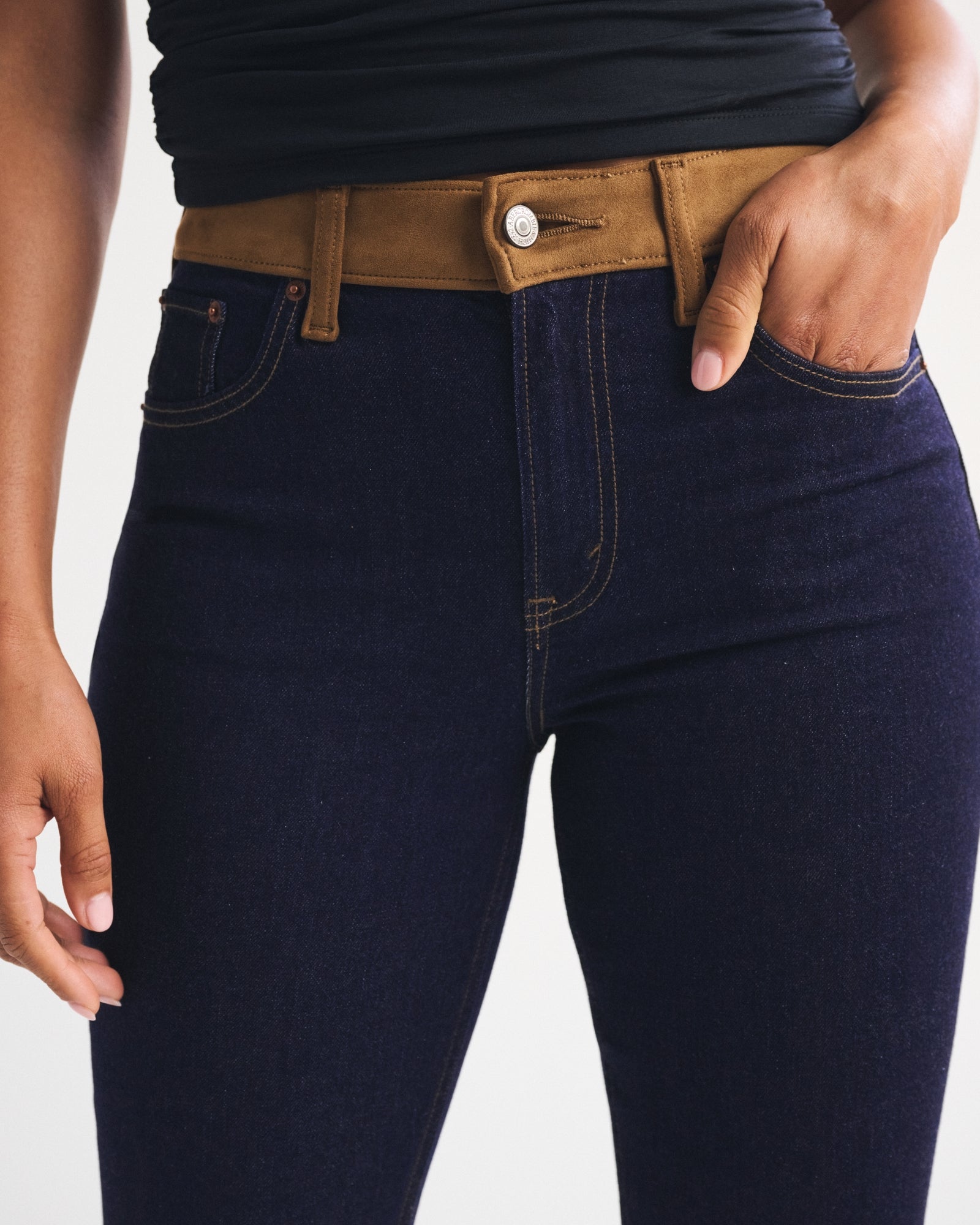 Abercrombie Curve Love Mid Rise Bootcut Frayed Hem Jean