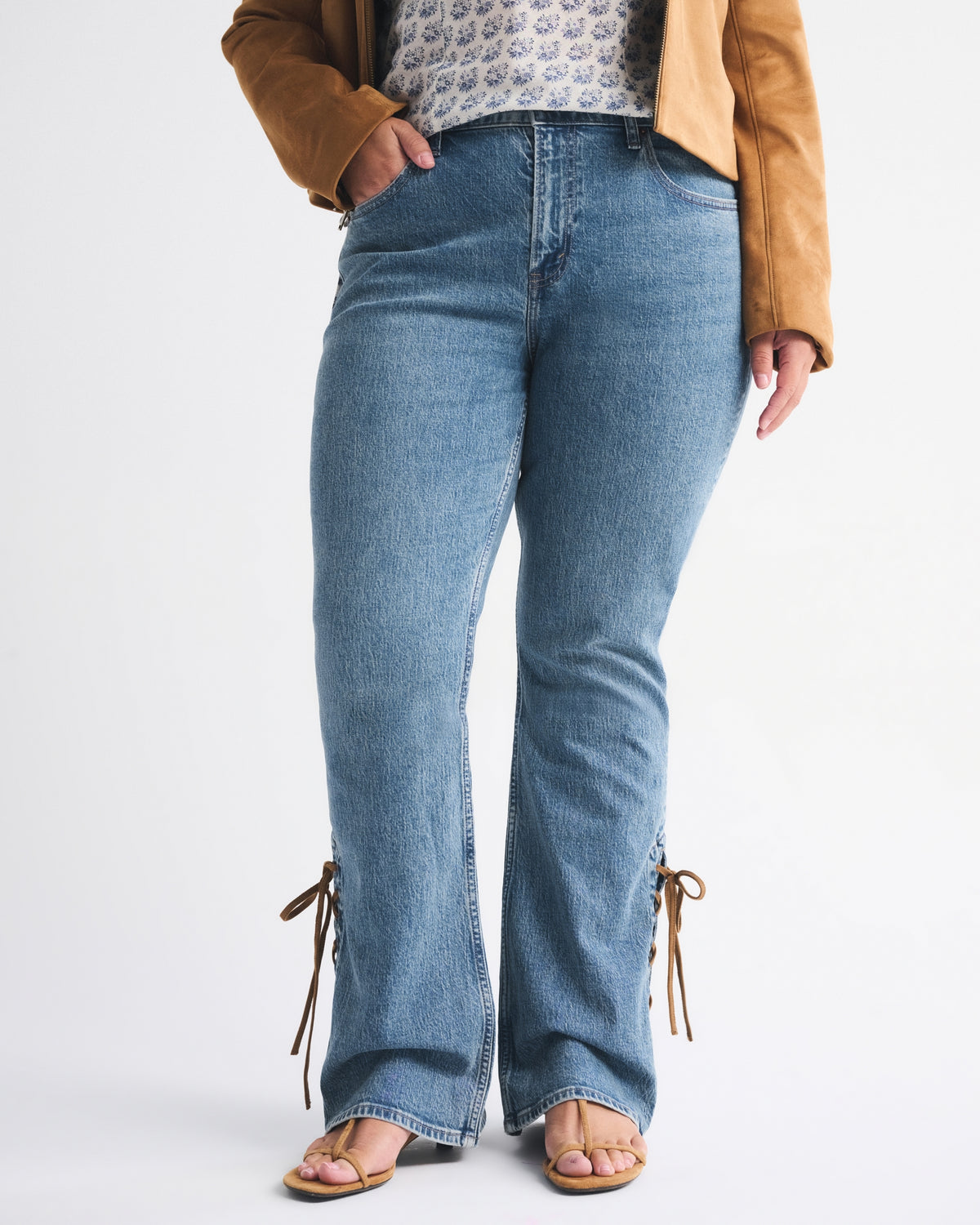 Abercrombie Curve Love Mid Rise Bootcut Frayed Hem Jean