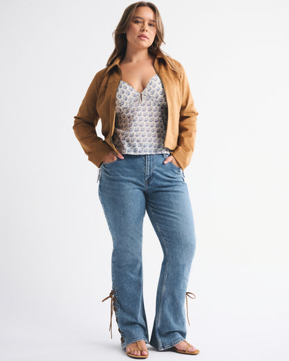 Abercrombie Curve Love Mid Rise Bootcut Frayed Hem Jean