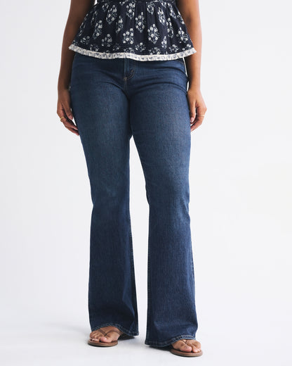 Abercrombie Curve Love Mid Rise Bootcut Frayed Hem Jean