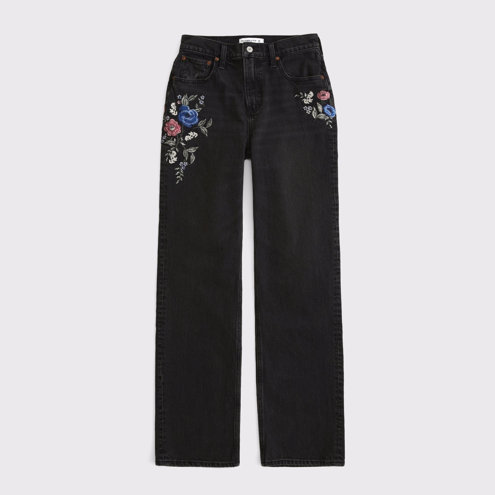 Abercrombie Curve Love High Rise 90s Relaxed Floral Embroidered Jean