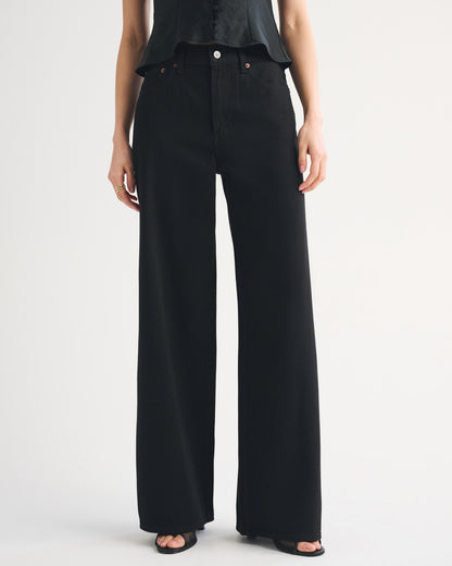 Abercrombie High Rise Wide Leg Fish Embroidered Jean