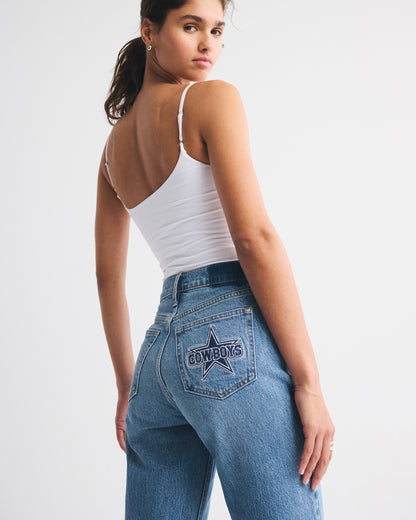 Abercrombie High Rise 90s Relaxed Dallas Cowboys Embroidered Jean