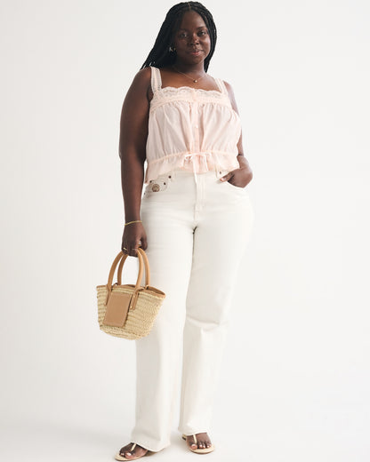 Abercrombie Curve Love High Rise 90s Relaxed Floral Embroidered Jean