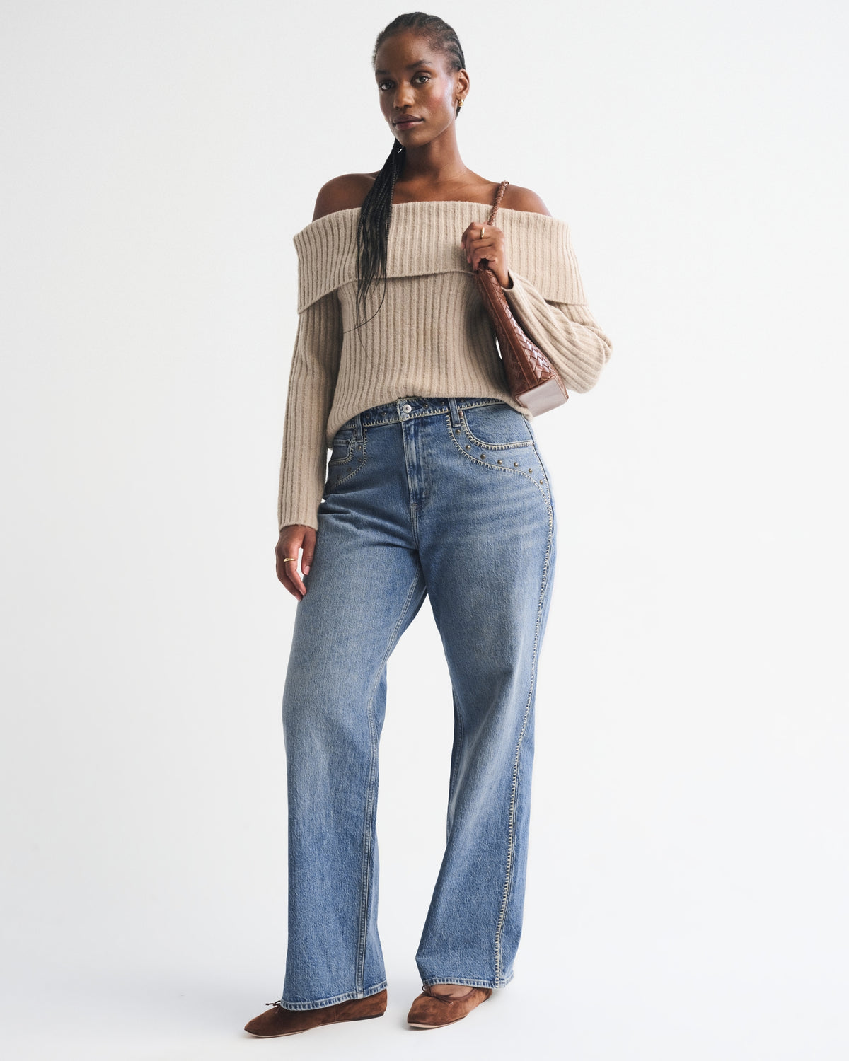 Abercrombie Curve Love High Rise 90s Relaxed Floral Embroidered Jean