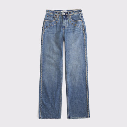 Abercrombie Curve Love High Rise 90s Relaxed Floral Embroidered Jean