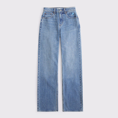 Abercrombie Curve Love High Rise 90s Relaxed Philadelphia Eagles Embroidered Jean