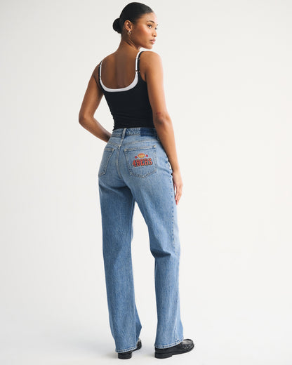 Abercrombie Curve Love High Rise 90s Relaxed Philadelphia Eagles Embroidered Jean