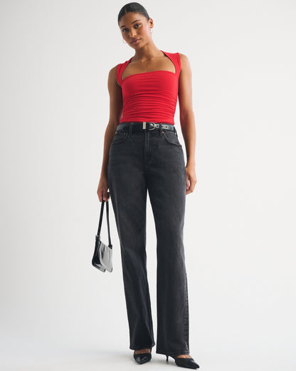 Abercrombie Curve Love High Rise 90s Relaxed Floral Embroidered Jean