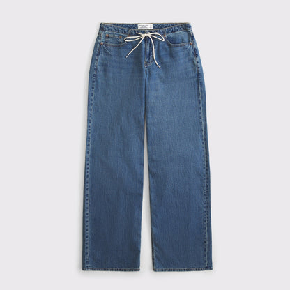 Abercrombie Curve Love Linen-Blend Low Rise Ultra Loose Drawstring Jean