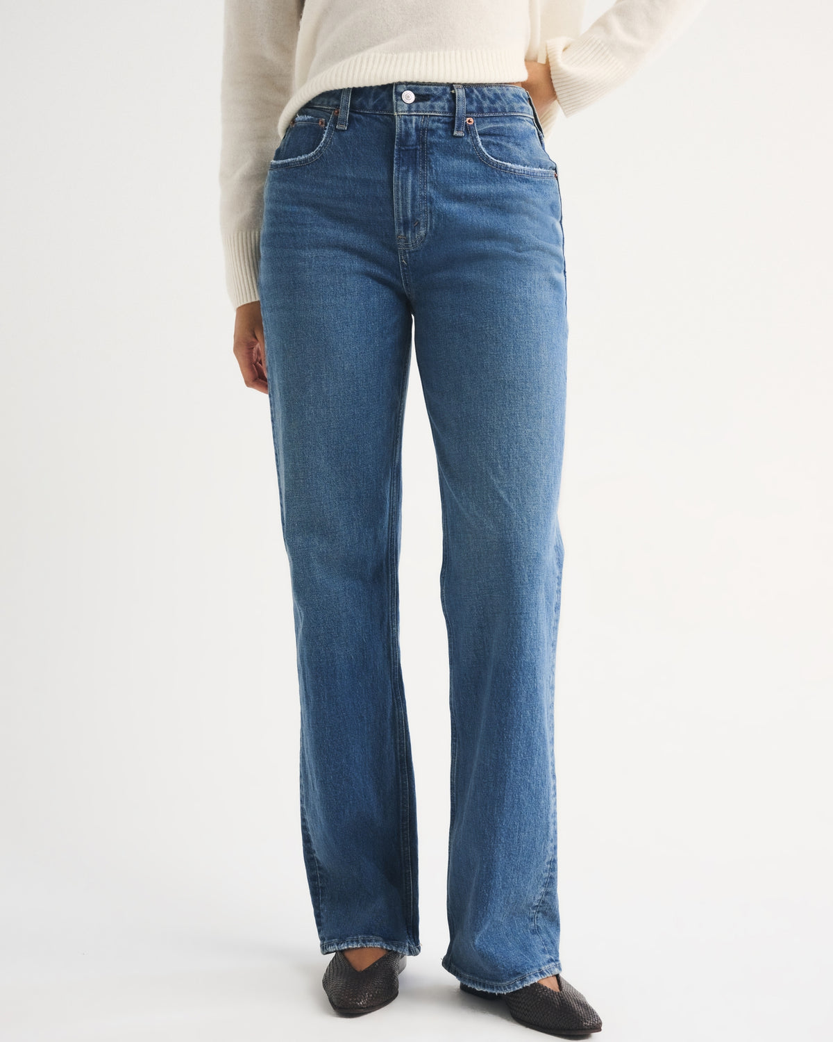 Abercrombie Curve Love High Rise 90s Relaxed Floral Embroidered Jean