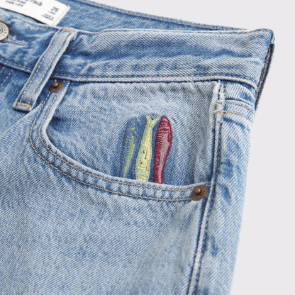 Abercrombie High Rise Wide Leg Fish Embroidered Jean