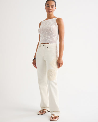Abercrombie Curve Love High Rise 90s Relaxed Floral Embroidered Jean
