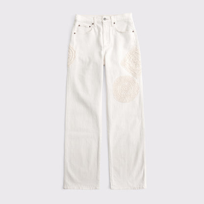 Abercrombie Curve Love High Rise 90s Relaxed Floral Embroidered Jean