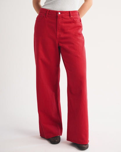 Abercrombie Curve Love High Rise Wide Leg Fish Embroidered Jean