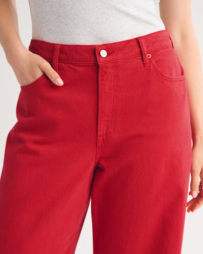 Abercrombie Curve Love High Rise Wide Leg Fish Embroidered Jean