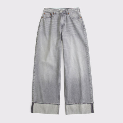 Abercrombie Curve Love High Rise Wide Leg Fish Embroidered Jean