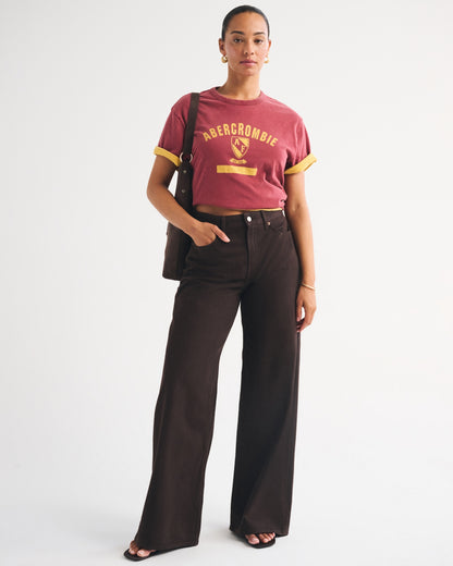 Abercrombie Curve Love High Rise Wide Leg Fish Embroidered Jean