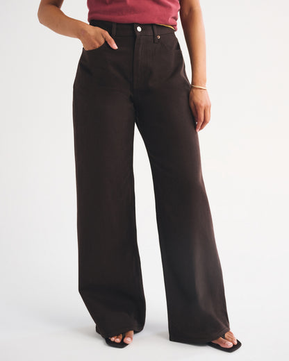 Abercrombie Curve Love High Rise Wide Leg Fish Embroidered Jean