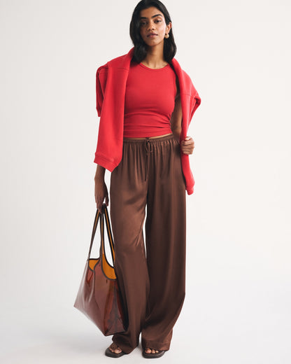 Abercrombie A&F Gemma Satin Wide Leg Pull-On Pant